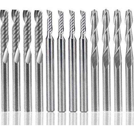 12 Stück Wolframkarbid-Schaftfräser, 4 Stück 1/8 Zoll für CNC-Fräser, Doppelschneidewerkzeuge + 8 Stück einschneidige Schaftfräser (2 Typen)