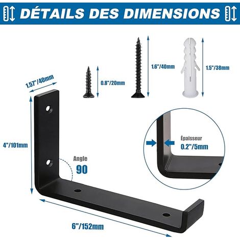 Set Wall Brackets - 5mm Thick Steel Wall Brackets for Heavy Load with Edges, Industrial Rustic Style Wall Bracket Kit Black 15cm (1/4)