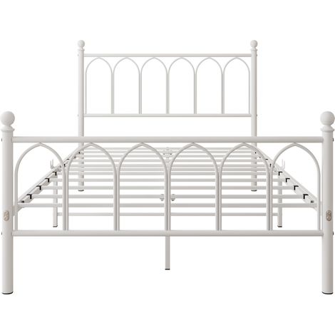 Cama metálica 120 x 200 cm con cabecero y pie vintage, estación de carga USB, blanca (1/5)