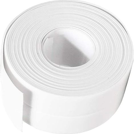 Joint Silicone Blanc Salle de Bain, Ruban d'étanchéité,Bande Etancheite Autocollanteétanche PE pour Baignoire,Douche,Toilettes,Cuisine,Evier,Sol,Mur,Coin de Protection-Blanc