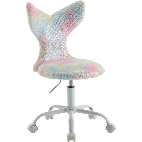 Wahson Kids Desk Chair in Faux Fur with Mermaid-shaped Backrest Swivel Task Chair Height Adjustable for Children, Pink