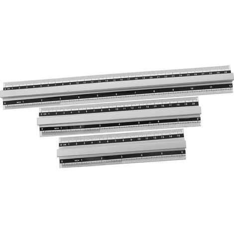 Kit de 3 règles en aluminium avec poignée, graduations cm et pouces (1/5)