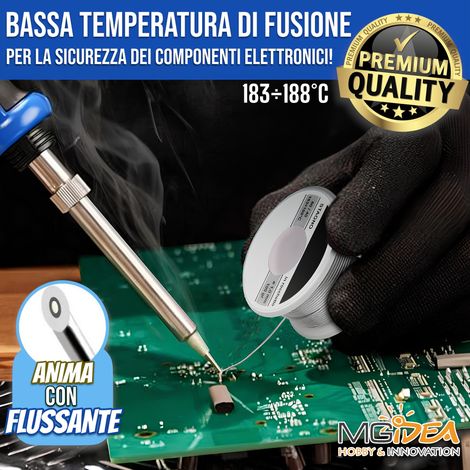 STAGNO SALDATURA ROCCHETTO 100GR 60/40 Ø1mm FILO CON FLUSSANTE 183-188°C FUSIONE (1/4)