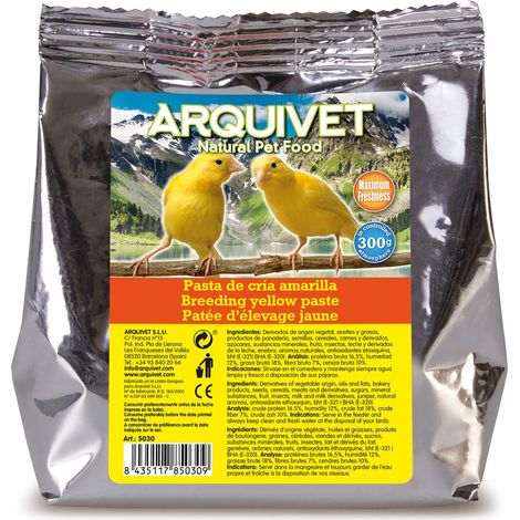 Arquivet - Pasta di Allevamento Gialla e Manutenzione per Uccelli 300 gr - Sapore Neutro - Cibo per Tutti i Tipi di Uccelli e Soprattutto di piumaggio Giallo (1/2)