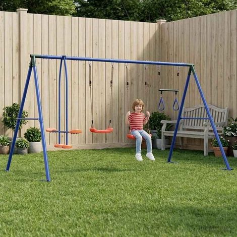 Balançoire enfant : Ensemble de balançoire d'extérieur avec 2 balançoires jeu extérieur enfant, aire de jeu jardin, balançoire enfant , pour jardin, usage domestique , enfant 3-8 ans (1/5)