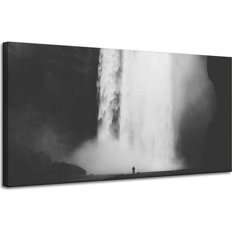 Leinwanddruck Schwarz-Weiß-Wasserfall 120x60 cm