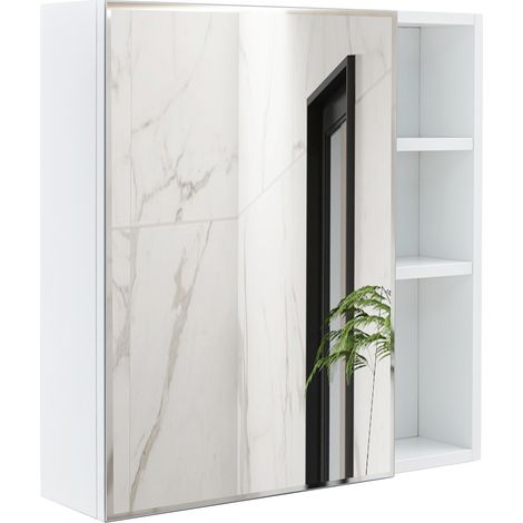Armoire miroir mural 55 × 56 cm en MDF blanc avec porte miroir de sécurité pour salle de bain (1/5)