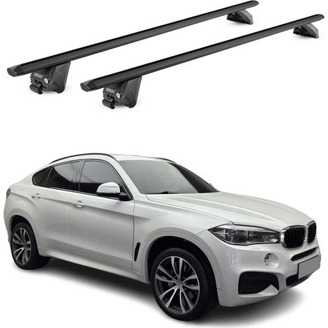 OMAC Dachträger Aluminium TÜV geprüft für BMW X6 F16 2014-2019 – Für integrierte Dachreling – T Nut – Max 100 kg – 2 Schlösser Schwarz (1/5)