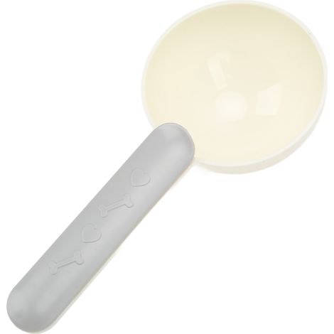 1 Cuillère à croquettes, pelle multifonctionnelle pour aliments pour chiens et chats, avec pince de fermeture intégrée, ABS, gris et blanc (1/5)