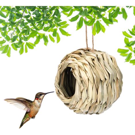Vogelhaus und Futterhäuschen, Vogelpapageienspielzeug, Papageienvogelnest, handgewebte Strohnest-Bettschaukel (1/5)