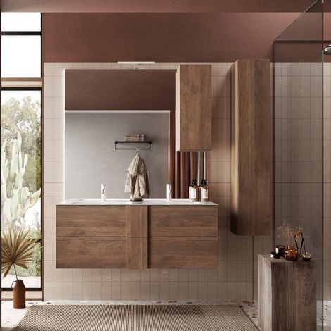 Meuble vasque suspendu 120cm + vasque + miroir + colonne TERRA