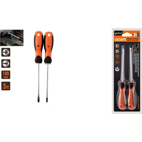 Trade Shop - Set 2 Pz Cacciavite Giraviti Con Punta Magnetica A Taglio E A Croce 100 Mm 97188 - (1/2)