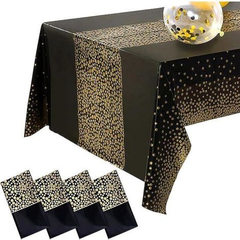 Disposable Party Tablecloths - 4 Rectangular 137 x 274 cm Plastic Sheets for Birthdays, Weddings, Christmas (Black)