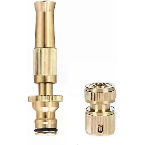 Spray Nozzle Water Gun Brass High Pressure Direct Spray Sprinkler Quick Connector Home Garden Hose Adjustable Gun (1/4)