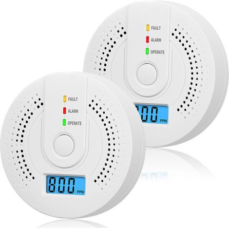 Lot de 2 détecteurs de monoxyde de carbone à piles avec écran LCD numérique pour maison, cuisine, restaurant, hôtel, bureau - Piles non incluses,de