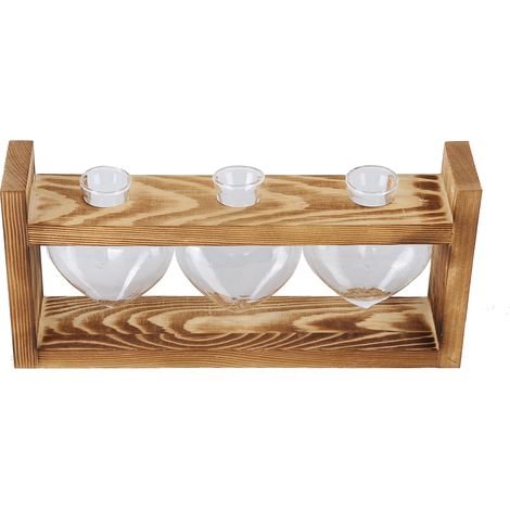 Cadre rétro en bois avec 3 vases en verre en forme de cœur pour plantes hydroponiques, pots transparents décoratifs de bureau. (1/5)