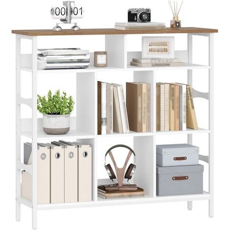 Bibliothèque, Étagère à Livres, Bibliothèque Meuble de Rangement, 8 Compartiments Ouverts, Idéale pour Le Salon,Chambre, Bureau, 106 x 33 x 100,5 cm, Marron/Blanc (1/5)