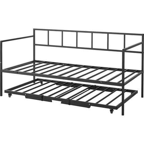 Mophorn Lit-banquette en métal avec lit gigogne escamotable, équipé de roulettes verrouillables, capacité de charge jusqu'à 180 kg, idéal pour le salon, la chambre ou la chambre d'amis, coloris noir (1/5)