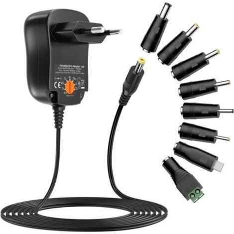 Adaptateur Secteur Universel AC à DC 3V 4.5V 5V 6V 7.5V 9V 12V 1A Transformateur d'alimentation à Découpage avec 8 Connecteurs DC pour électroniques Ménagers, 1000mA Max 12W (1/5)