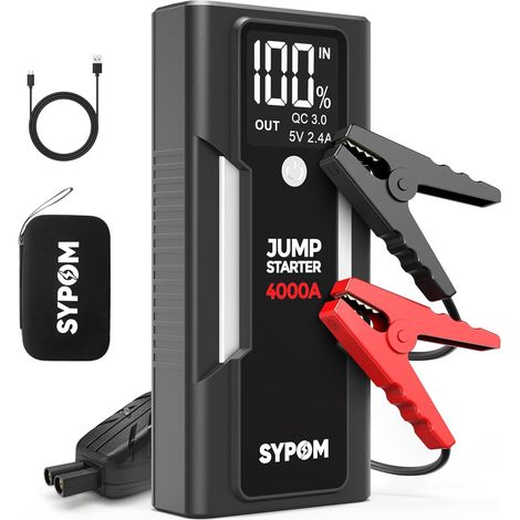 Démarreur de Secours, Batterie de Secours de Pointe 4 000 A (pour Tous Les véhicules à Essence ou Diesel jusqu'à 10 L), Batterie de démarrage Portable avec démarrage Intelligent étendu (1/5)