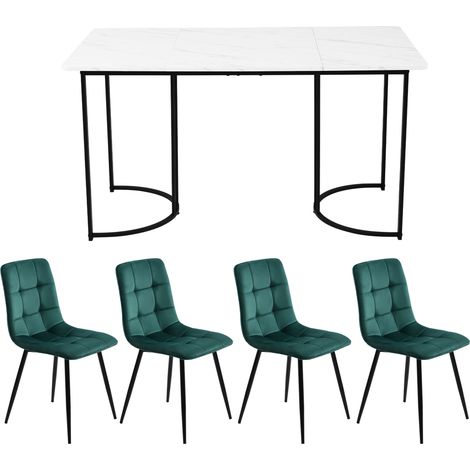 Set da pranzo 5 pezzi 140 x 80 cm tavolo bianco con 4 sedie verdi (1/5)