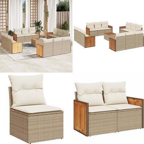 13-tlg. Garten-Sofagarnitur mit Kissen Beige Poly Rattan - Gartensortiment - Gartenmöbelset - Outdoor Möbel - Lounge Set - Rattan Gartenmöbel - Home & Living