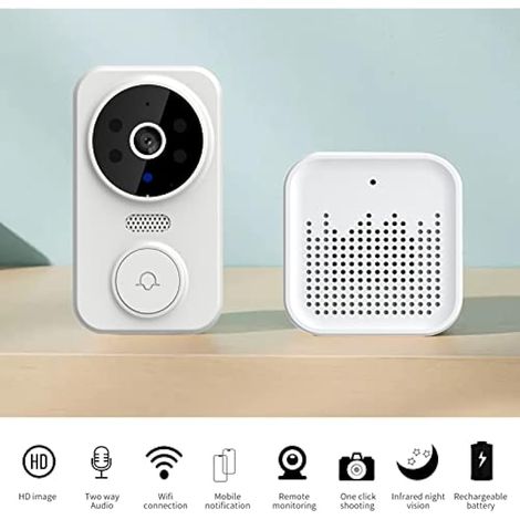 Kabellose smarte Video-Türklingel mit Kamera, Gegensprechanlage, Nachtsichtfunktion, wiederaufladbarer Funktion, WLAN-Kamera, Zwei-Wege-Audio, weiß.