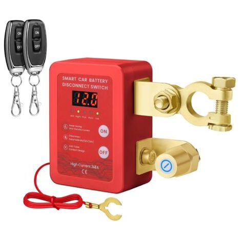 Interruttore automatico remoto per batteria - 12V, previene la scarica della batteria, adatto per auto, camion, ecc. - 1 unità, rosso (1/4)