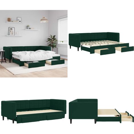 vidaXL Tagesbett Ausziehbar mit Schubladen Dunkelgrün 80x200 cm Samt (1/5)