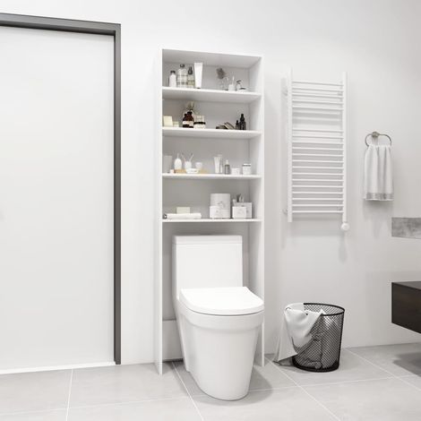 Maison Chic – Meuble pour WC blanc 64x24x190 cm – Aggloméré – Rangement optimisé pour salle de bain – Fixation murale incluse (1/5)