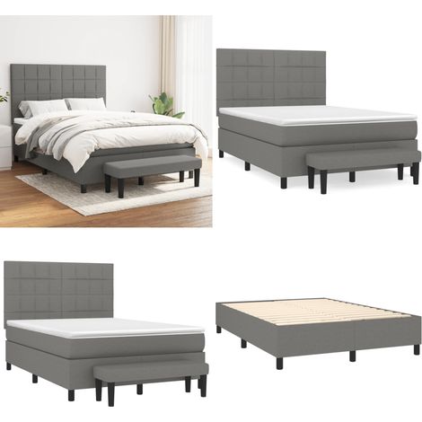Cama box spring con colchón tela gris oscuro 140x200 cm - Cama box spring - Colchón de muelles ensacados