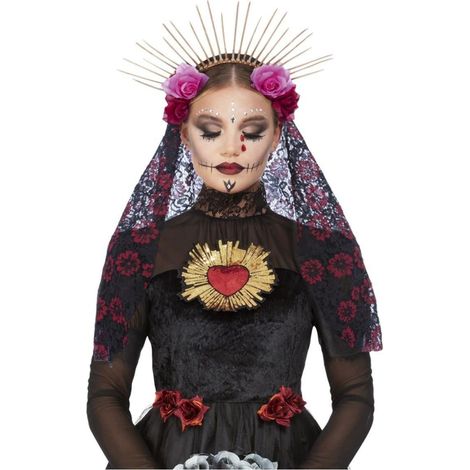 Deluxe Sunburst Day of the Dead Headband - with Roses & Veil - 29228