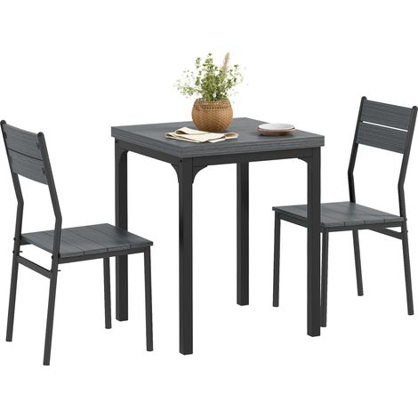 3-teilige Essgruppe, Esstisch-Set, 1 Tisch, 2 Stühle, MDF+Metall, Grau
