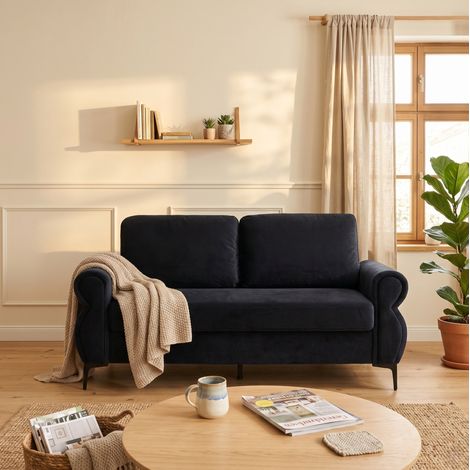 Sofá compacto de 2 plazas 173,5 cm en poliéster negro, patas metálicas OKMYHOME (1/5)