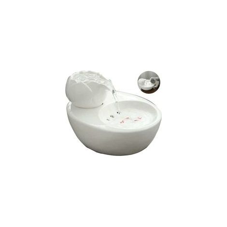Fontaine à eau pour chat - Fontaine céramique 1,3L - Lotus vertical avec filtre automatique - Silencieuse - Pour chats et petits animaux-Blanc (1/5)