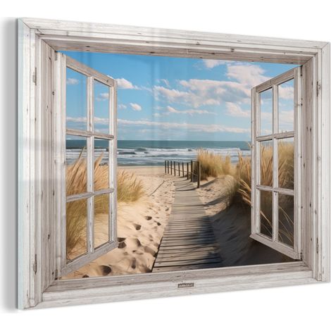 TABLEAU EN PLEXIGLAS Fenêtre - Mer - Côte - Nature - vue - Plage - Mer des Wadden Décoration Salon 90x60 (1/5)