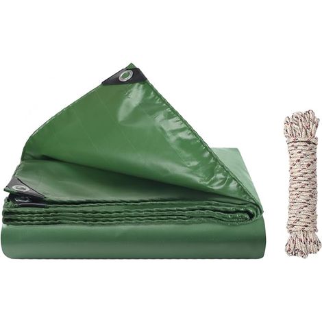 2 x 2 m Tarpaulin 420 g/m² with Eyelets and 10 m Green Twine (1/5)