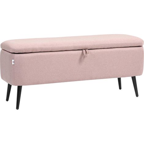 Banc de rangement avec couvercle rabattable et pieds en acier pour chambre, salon, entrée, 101 x 38,5 x 44,5 cm, rose
