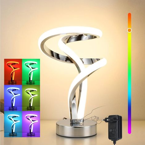 Lampe Chevet Tactile LED RGB 10W Dimmable 7 Couleurs dont 3000K, Intensité Réglable en Continu, Spirale Moderne, Prise UE, Pour Chambre/Salon, Ambiance (1/5)
