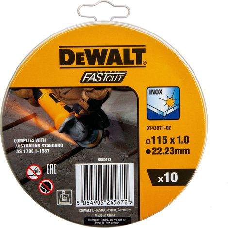 DEWALT DT43971-QZ (pkt of 10) Metal cutting disc 115mm x 1mm x 22.23 (1/2)