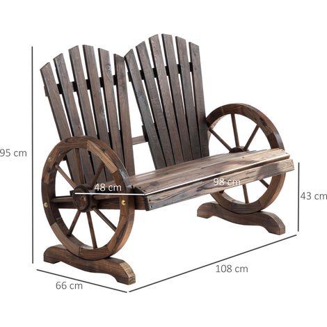 Banc de jardin avec accoudoirs, assise, mobilier de jardin, banc rustique, bois massif, marron foncé, 108 x 66 x 95 cm