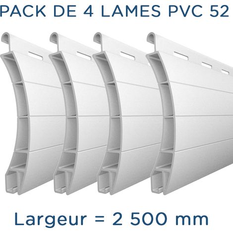 Pack de 4 lames PVC 2500mm – Hauteur 52mm – Épaisseur 14mm – Coloris blanc – Lames recoupables pour volets roulants – Lakal