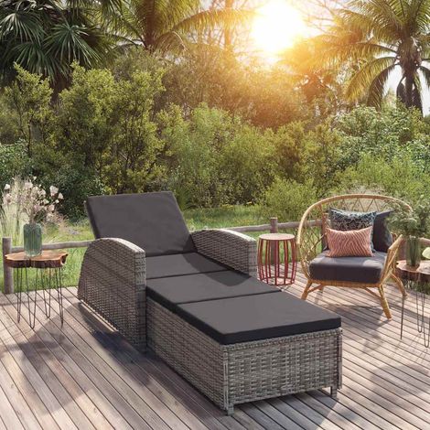 vidaXL Tumbona de jardín con cojín de ratán sintético gris oscuro (1/5)