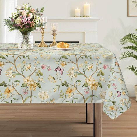 Nappe 140x100cm Rectangulaire à motif floral, facile d'entretien & infroissable