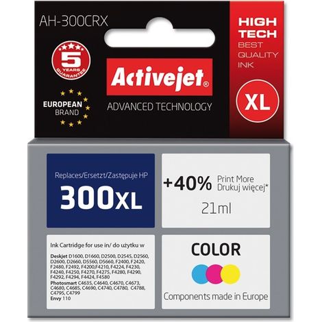 Activejet AH-300CRX HP Printer Ink, Compatible with HP 300XL CC644EE Premium 21 ml colour. Prints 40% more. (1/2)
