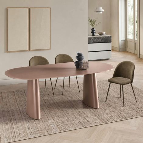 Table à manger design en verre rose argile 220 cm ALBA (1/4)