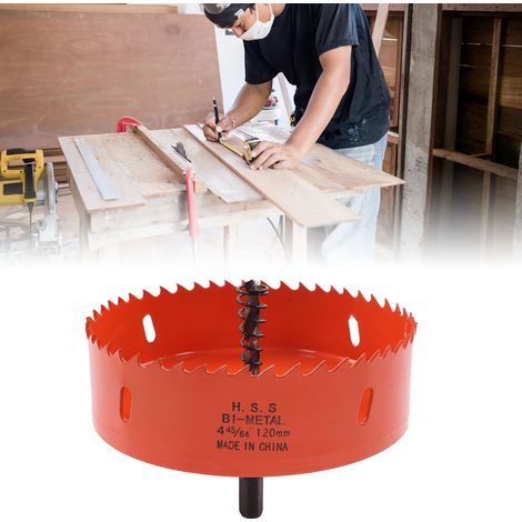 La scie cloche bimétallique HSS avec un mandrin robuste est utilisée pour fabriquer des plaques de cornhole, du bois, du PVC, des plaques de plâtre, de l'aluminium et du métal (4-45/64"). (1/5)