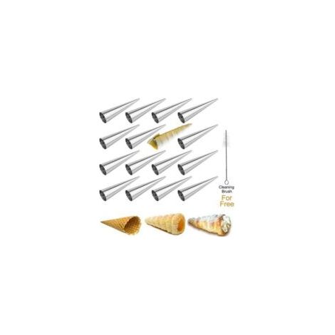 Set di 16 stampi per croissant, stampi a cono in acciaio inox, stampi a spirale per crema, per croissant, pasta sfoglia, gelato (127 mm x 36 mm) - Crezuo (1/4)