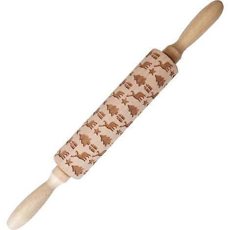 1 Stück geprägter Nudelholz aus Holz, Teigroller für den Haushalt, Küchenutensilien (Hirsch und Geschenk)-35X4.2CM (1/3)