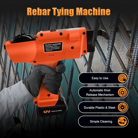 Relieuse électrique Rebar 4500 mAh Machine à ligaturer les fils Machine à Lier les Barres D'armature Lieur fil fer d'armatures Automatique Rebar Tier Tying Tool (Orange)